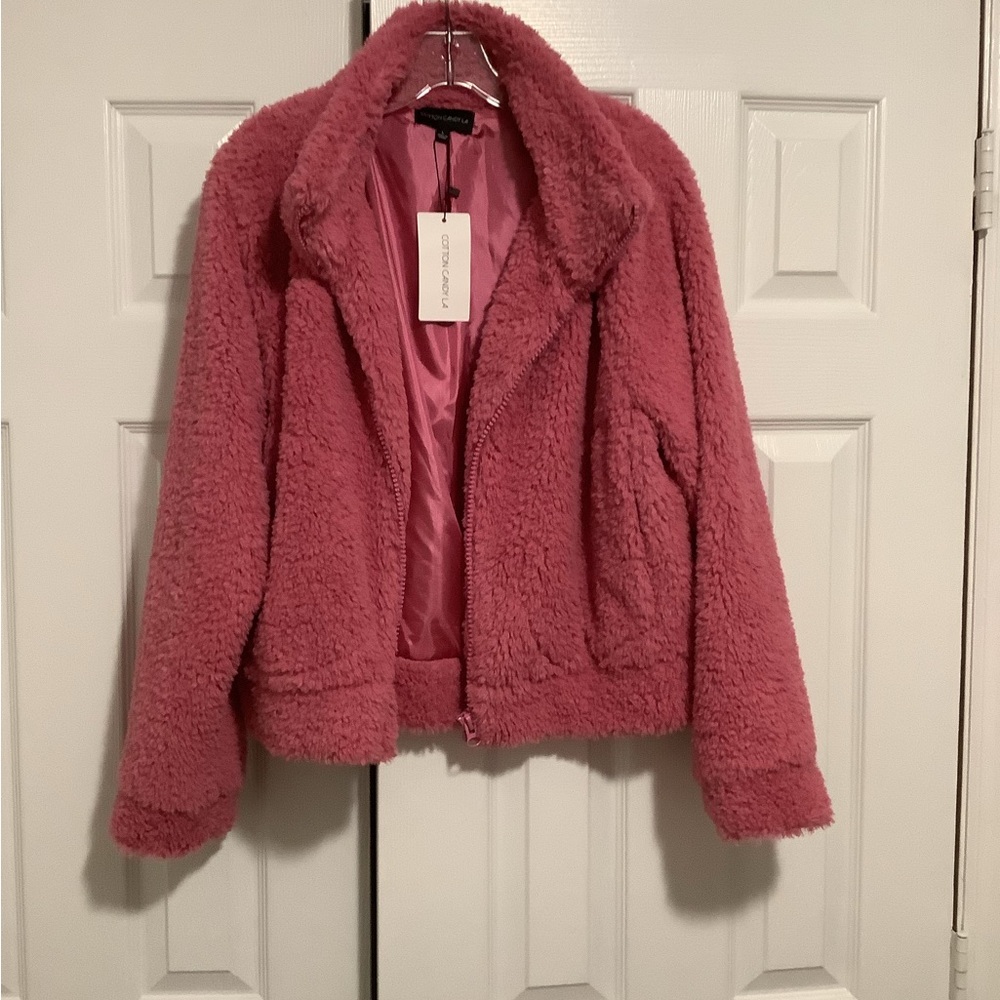 Cotton Candy Pink Teddy Jacket Soft Plush Outerwear